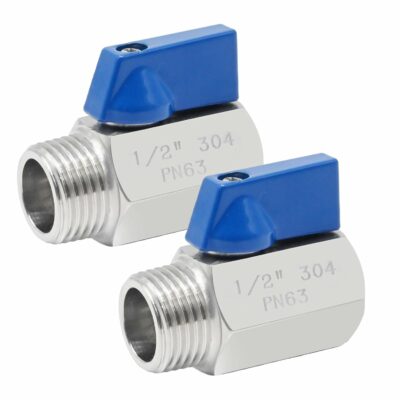 2Pcs Stainless Steel Mini Ball Valve 1/2" NPT Female X Male Thread Shut-Off Valve (1/2 Inch)
