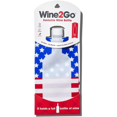 The Original Foldable and Reusable Wine Pouch that Holds a Full 750ml Bottle, USA - Stars & Stripes
