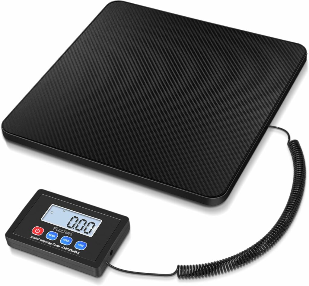 Fuzion Digital Shipping Scale, 10g High Accuracy! 440lbs Postal Scale, Hold/Tare Function, Manual/Auto Off LCD Display, Lightweight Scale for Packages/Luggage/Home, Battery & AC Adapter Included 