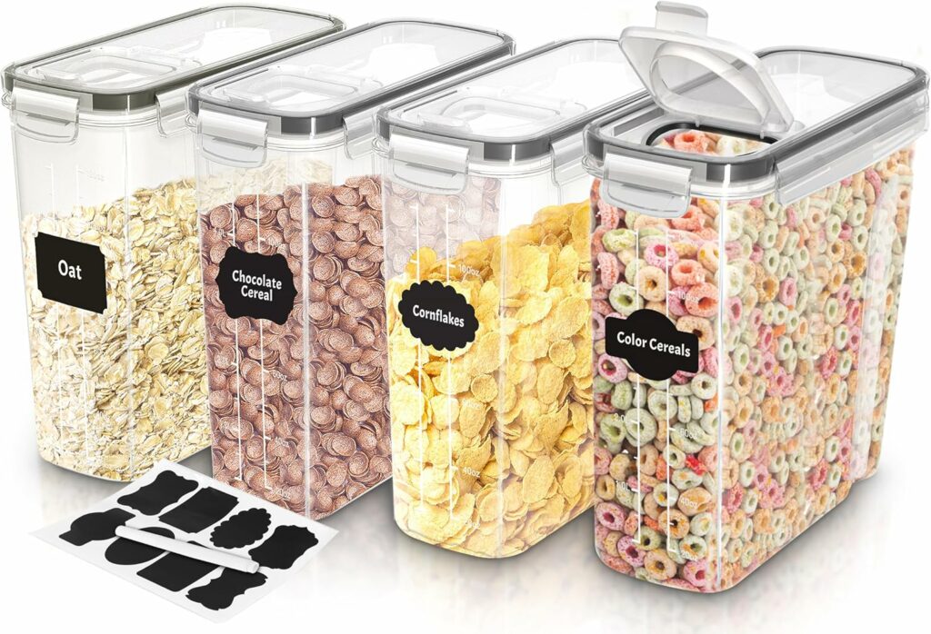 Utopia Kitchen Cereal Containers Storage - Liter Airtight Food Storage Containers & Cereal Dispenser For Pantry Organization And Storage (Clear, 4 Liter Pack of 4)